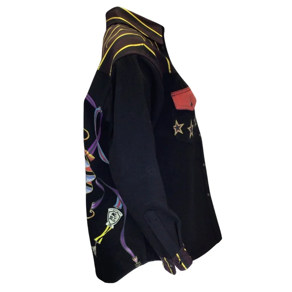 ETRO BLACK MULTI 2022 STAR PRINT DENIM JACKET - Picture 2 of 5